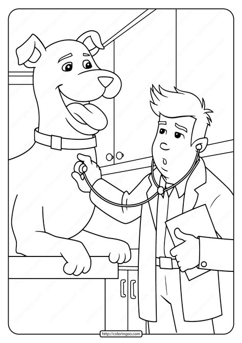 Free Printable Dog at The Vet Coloring Page. #free #printable #pdf #dog #cartoon #drawing #coloring #coloringpage #vet #animals Vet Party, Job Drawing, Scooby Doo Coloring Pages, Community Helpers Preschool, Elementary Learning, Preschool Coloring Pages, Colouring Sheets, Community Helper, Fun Friday