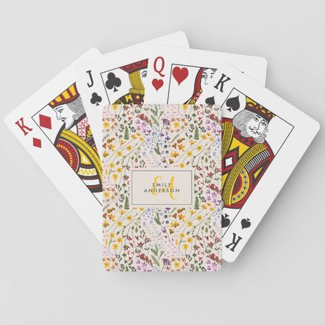 Floral colorful wildflower personalized initial playing cards  Zazzle Custom Playing Cards, Playing Card Games, Creative Gifts For Boyfriend, Playing Cards Design, Initial Monogram, Personalized Note Cards, Poker Cards, Unique Birthday Gifts, Personalized Initials