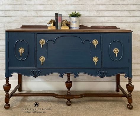 BlueStarAtHome - Etsy Fusion Paint Projects, Navy Blue Furniture, Antique Sideboard Buffet, Painted Furniture For Sale, Blue Painted Furniture, Hand Painted Dressers, Fusion Paint, Blue Furniture, Antique Sideboard