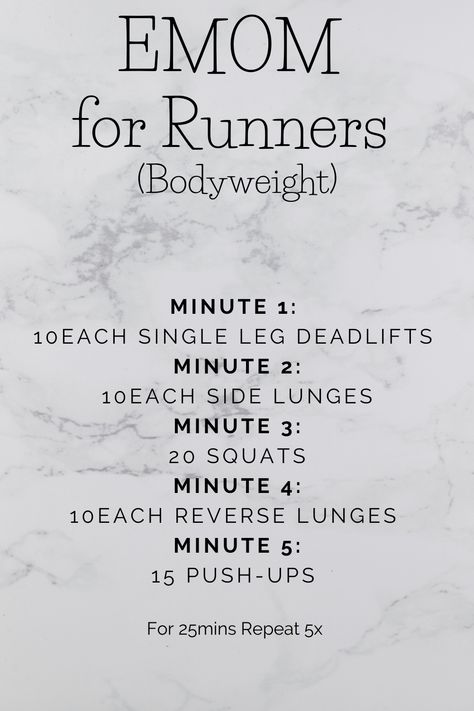 15 Min Emom Workout, Runner Cross Training Workout, Runners Gym Workout, Emom Workout No Equipment, Emom Crossfit, Fitness Chart, Running Training Programs, Full Body Strength Training Workout, 25 Minute Workout