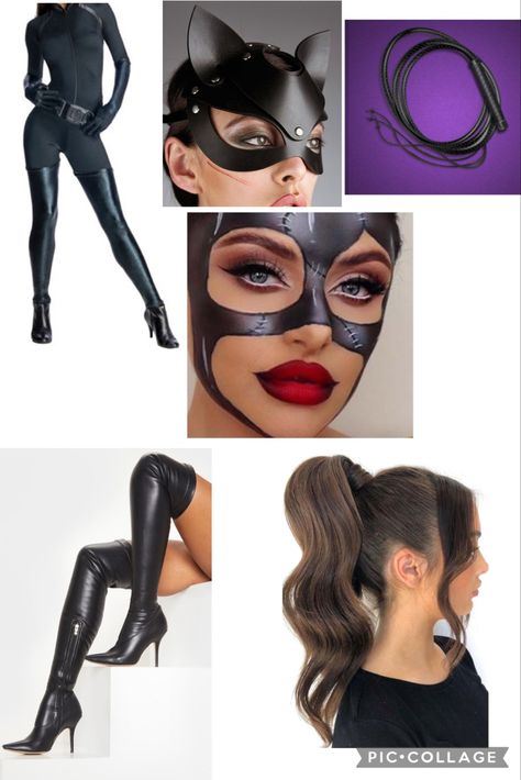 Bat Man And Cat Woman Costume, Cat Woman Costume Diy, Batman And Catwoman Costume For Couples, Catwoman Makeup Halloween, Cat Woman Costume Catwoman Cosplay, Cat Women Costume Diy, Cat Woman Makeup, Diy Catwoman Costume, Cat Women Costume