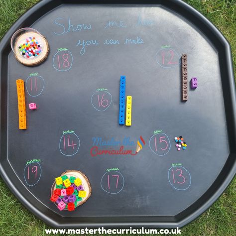 Number Recognition Tuff Tray, Maths Tuff Tray Ideas Year 2, Numbers To 20 Tuff Tray, Maths Tuff Tray Ideas Year 1, Numbers To 20 Activities, Tuff Tray Maths, Maths Tuff Tray Ideas, Maths Stations, Continuous Provision Year 1