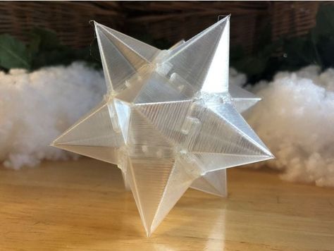 These snap-together star pieces are designed to be printed in “vase” or “spiralized” mode for maximum optical clarity. This is a great print for your translucent filament! See here for video: https://youtu.be/nqcK2OIDcJc See here for stable download: https://social.thangs.com/m/490033 Twelve “Basic Point” pieces snap together to form a 12-pointed star. The “Long Point” can substitute for any of the “basic” point pieces to add some variety. The “Base” can hold a standard LED tealight or functio 12 Pointed Star, 7 Pointed Star, Star 3d, Dnd Inspiration, Sacred Geometry Art, Space Illustration, Geometry Art, Tealight, Sacred Geometry