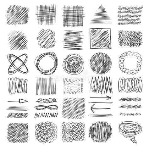 Sketch Textures. Grunge Shading Shapes Draw Lines Vector Doodle Collection Set Stock Vector - Illustration of artistic, mark: 172877193 Ink Exercises, Hatching Illustration, Hatching Pattern, Sketching Basics, Practice Drawing Shapes, Hatch Drawing, Texture Sketch, Shape Drawing, Rectangle Drawing