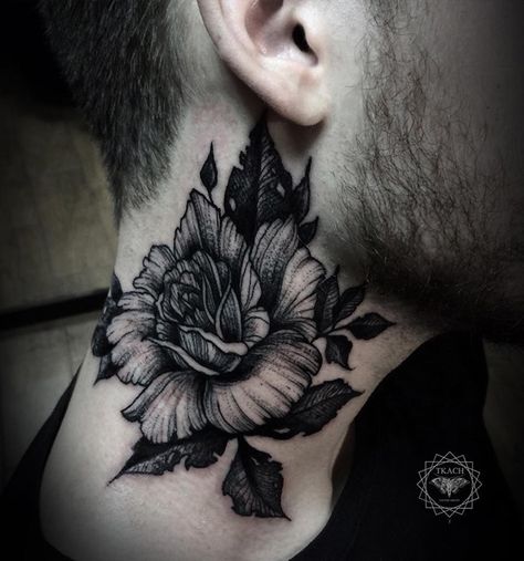 Flower neck tattoo - 50 Awesome Neck Tattoos Rose Neck Tattoo, Flower Neck Tattoo, Girl Neck Tattoos, Tattoo Neck, Tattoo Spots, Band Tattoos, Kunst Tattoos, Ribbon Tattoos, Diy Hack