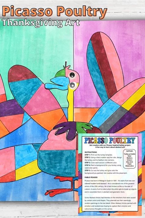 Picasso Turkey Art For Kids | Little Bins for Little Hands Thanksgiving Third Grade, Painting For Babies, Turkey Art Projects, Thanksgiving Art Projects, Abstract Art For Kids, Turkey Painting, Turkey For Thanksgiving, First Grade Art, Turkey Art