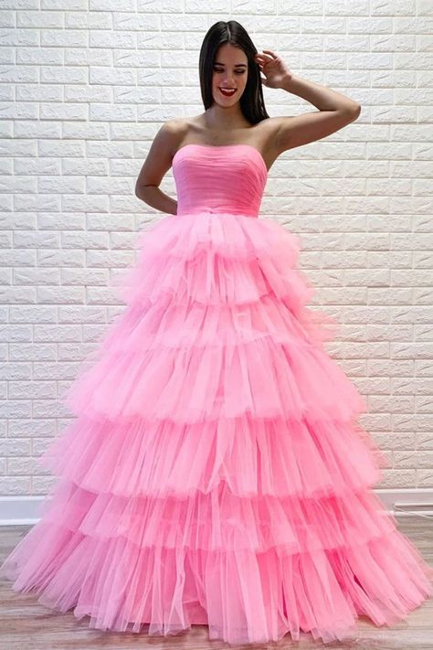 Layered Prom Dress, Pink Tulle Prom Dress, Prom Dress With Lace, Prom Dresses Pink, Beautiful Ball Gowns, Formal Prom Dresses Long, Ruffle Prom Dress, Pink Ball Gown, Prom Dresses Long Pink