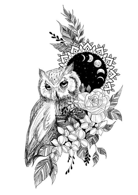 Owl Thigh Tattoos, Owl Tattoo Drawings, Mystical Tattoos, Owl Tattoo Design, Subtle Tattoos, Owl Tattoo, Tattoo Design Drawings, Creative Tattoos, Animal Tattoos