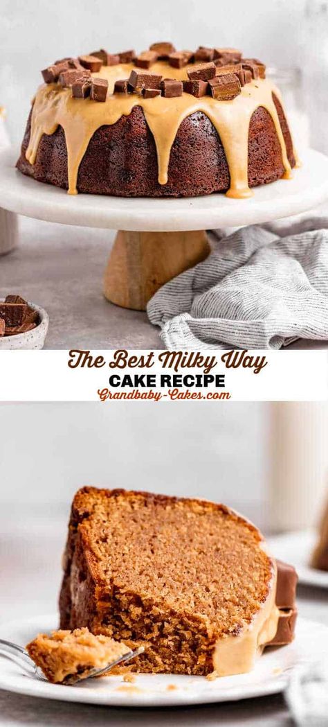 Milky Way Bundt Cake, Milky Way Pound Cake, Milky Way Pound Cake Recipe, Milkyway Cake Recipe Milky Way, Milky Cake Recipe, Milky Way Dessert Recipes, Milky Way Desserts, Milky Way Cake Recipe, Grand Baby Cakes