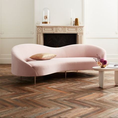 Curvo Pink Velvet Sofa Pink Velvet Sofa, Painting Ikea Furniture, Contemporary Couches, Black Leather Sofa, Grey Velvet Sofa, Popular Interior Design, Build Furniture, Apartment Sofa, Sofa Ideas