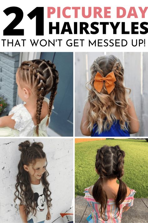 21 Easy School Picture Day Hairstyles For Kids That Won't Mess Up! - School Run Messy Bun Picture Day Hairstyles For Kids, Picture Day Hairstyles, School Picture Day, Picture Day Hair, Easy Little Girl Hairstyles, Day Hairstyles, Girl Hair Dos, Cute Hairstyles For School, Paracord Tutorial