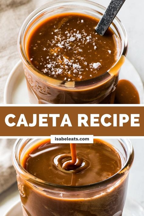 This easy Cajeta recipe is made with only 5 ingredients and is so simple to make! It makes a perfect topping for any dessert. If you like dulce de leche, you're going to love cajeta! Cajeta Recipe, Mexican Caramel, Isabel Eats, Mexican Sweets, Mexican Pastries, Goat Milk Recipes, Vegetarian Recipes Dessert, Milk And Sugar, Mexican Dessert Recipes