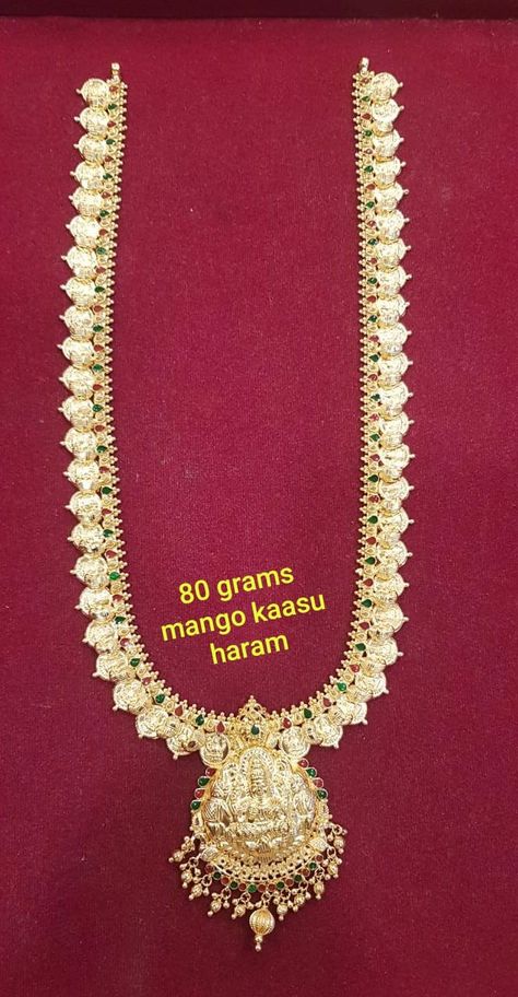 Lakshmi Devi Haram Designs, 40grams Gold Haram, Long Haram Designs, Lakshmi Haram, Haaram Designs, Ganesh Pooja, Gold Haram Designs, Mango Haram, Jewellery South Indian