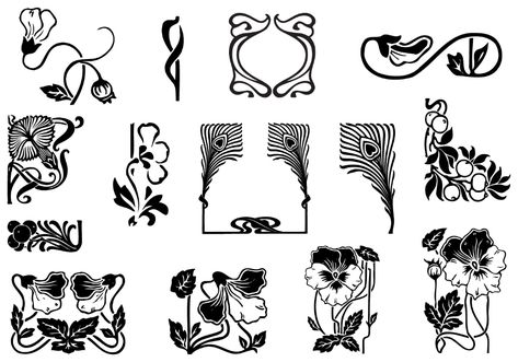 Art Nouveau Ornament Brush Pack Fiori Art Deco, Art Nouveau Ornament, Art Nouveau Tattoo, Motifs Art Nouveau, Nouveau Tattoo, Photoshop Brushes Free, Art Nouveau Flowers, Art Nouveau Pattern, Trendy Art