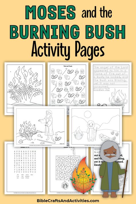 Moses and the Burning Bush | Exodus 3:1-15 - Bible Crafts and Activities Moses Worksheets For Kids, Moses Activity, Moses And The Burning Bush Activities, Moses And The Burning Bush Craft, Moses And Burning Bush Activity, Moses Burning Bush Craft, Burning Bush Craft, Moses Burning Bush Coloring Page, Moses And The Burning Bush Art