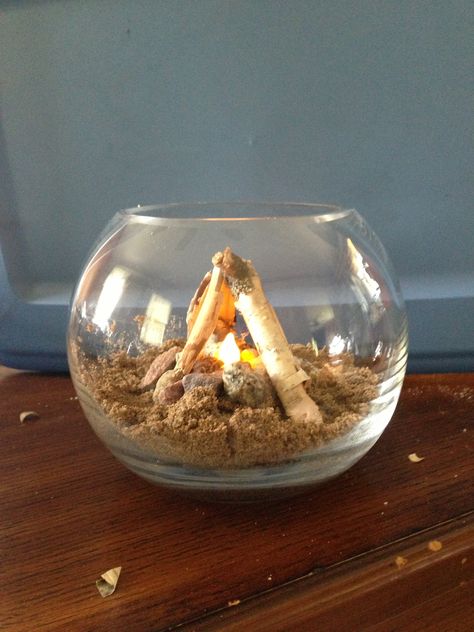 Camping Themed Party Centerpieces, Campfire Table Decorations, Fire Center Piece, Oregon Themed Party, Camping Birthday Centerpiece, Camping Wedding Decorations, Lake Theme Centerpieces, Bonfire Centerpiece, Campfire Bridal Shower Theme