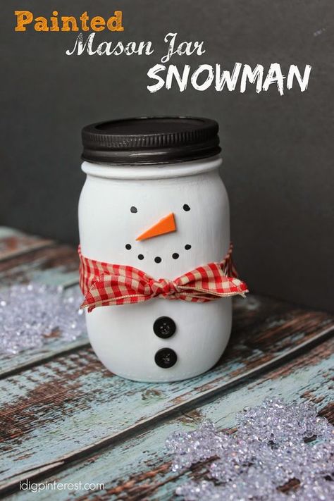 Jar Snowman, Mason Jar Snowman, Diy Snowman Decorations, Mason Jar Christmas Crafts, Christmas Mason Jars Diy, Mason Jar Christmas Gifts, Snowman Crafts Diy, Crafts Simple, Painted Snowman