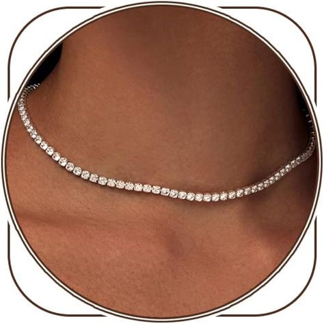 Amazon.com: Zeffy Tennis Necklace for Women 18K Silver Plated Rhinestone Choker Necklaces Dainty Zirconia Cut Faux Diamond chain Wedding Jewelry for Women: Clothing, Shoes & Jewelry Tenis Necklace Diamond, Rhinestone Choker Necklace, Dainty Choker, Rhinestone Choker, Diamond Chain, Tennis Necklace, Christmas Gift Jewelry, Choker, Rhinestone Necklace