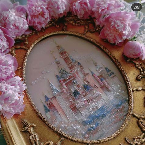 from JamieBao Castle Embroidery, Realistic Paper Flowers, Making Paper Flowers, Disney Princess Artwork, Clothes Embroidery Diy, Pink Castle, Hand Beaded Embroidery, Paper Craft Ideas, Tambour Embroidery