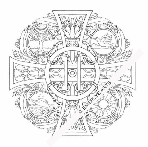 Christian Mandala, Cross Mandala, Cross Coloring Page, Protection Tattoo, Mandala Meditation, Mandala Doodle, Creative Circle, Old Rugged Cross, Mandala Coloring Books