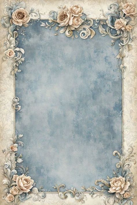 Blue Paper Aesthetic, Aesthetic Background For Scrapbook, Writing Background Design, Border Design Printable, Blue Vintage Background, Aesthetic Border Ideas, Printable Scrapbook Paper Backgrounds, Vintage Blue Background, Victorian Background