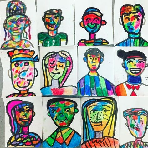 Cassie Stephens: In the Art Room: Fourth Grade Fauves! Portraits For Kids, Third Grade Art, Elementary Art Classroom, Cassie Stephens, Elementary Art Rooms, Art Lessons Middle School, 4th Grade Art, 3rd Grade Art, Seasons Art