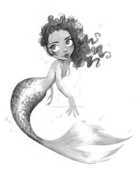 Curly Hair Mermaid - Ink by DylanBonner Curly Hair Mermaid Tattoo, Mermaid Curly Hair, Curly Hair Mermaid, Drawn Tattoos, Mermaid Reference, Doodle 101, Dylan Bonner, Mermaid Things, Body Temple