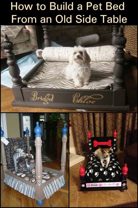 Pet Bed Side Table, Table To Dog Bed, End Table Pet Bed, Repurposed Side Table, Dog Bed Inspiration, Cute Beds, Creative Dog Bed, Upcycled Pet Bed, Old Side Table