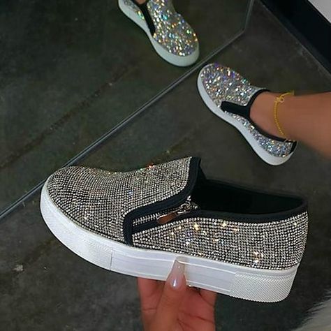 Women Casual Flats, Heels Patterns, Round Toe Sneakers, Canvas Slip On Shoes, Rhinestone Flats, Zipper Heels, Deck Shoes, Rhinestone Shoes, Platform Loafers