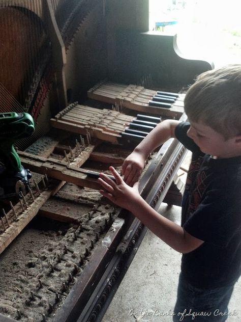 From Repurposed Upright Piano to Desk Upcycle Piano, Repurpose Piano, Desk Upcycle, Decorating With Junk, Piano Projects, Piano Upcycle, Piano Repurpose, Repurposed Piano, Piano Crafts