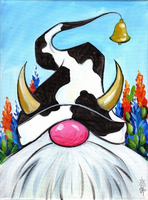 Gnome Paintings, Cow Gnome, Painting For Beginners Videos, Highland Cow Painting, Gnome Paint, Canvas Painting For Beginners, Art Sherpa, The Art Sherpa, Country Cow