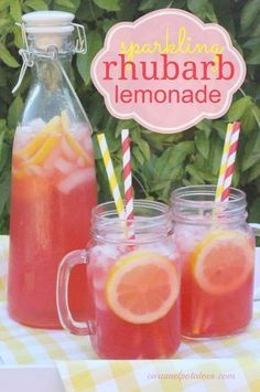 Sparkling Rhubarb Lemonade. Add vodka! Rhubarb Lemonade, Drinks Nonalcoholic, Strawberry Rhubarb Crumble, Rhubarb Desserts, Rhubarb Crumble, Rhubarb Recipes, Strawberry Rhubarb, Daiquiri, Smoothie Drinks