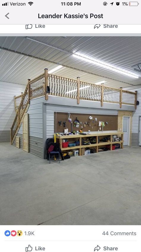 Shop Loft Ideas, Barn Loft Ideas, Pole Barn Shop, Metal Shop Building, Pole Barn Garage, Building A Pole Barn, Barn Loft, Building A Garage, Barn Shop