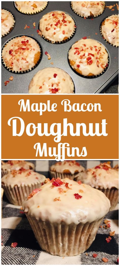 Maple Bacon Doughnut Muffins Maple Bacon Pancake Muffins, Maple Bacon Muffins Recipes, Maple Bacon Muffins, Bacon Muffins Recipes, Bacon Muffins Breakfast, Maple Bacon Donuts Recipe, Porch Bakery, Maple Bacon Breakfast, Bacon Doughnut