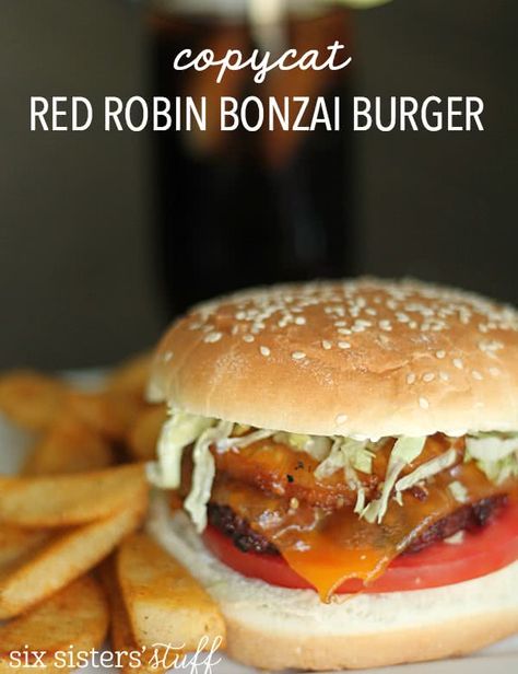 Copycat Red Robin Banzai Burger Recipe | Six Sisters' Stuff Red Robin Recipes, Copycat Red Robin, Red Robin Burgers, Teriyaki Burgers, Family Meal Plan, Joe Recipe, Six Sisters Stuff, Burger Sliders, Family Meal Planning