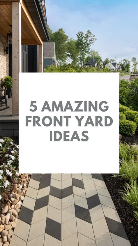 Looking to create some serious curb appeal in your front yard? Discover Techo-Bloc's 5 amazing front yard landscaping ideas today! Modern Landscape Design Front Yard Driveways Concrete Pavers, Pavers Front Yard, Front Courtyard Ideas Entryway, Contemporary Front Yard Landscaping, Driveways Landscaping, Frontyard Landscape Layout, Modern Landscape Design Front Yard, Curb Appeal Garden, Small Front Yards