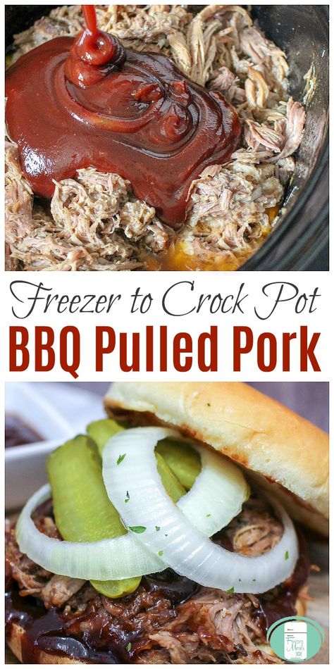 Pulled Pork Freezer Meal, Crock Pot Bbq Pulled Pork, Pork Freezer Meals, Bbq Pork Crockpot, Pulled Pork Crock, Crockpot Pulled Pork Bbq, Crock Pot Bbq, Pork Pulled, Bbq Pulled Pork Recipe