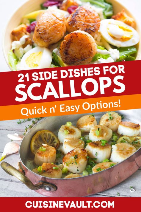 Best Sides For Seafood, Scallop Sides Dishes, What To Make With Scallops, Sides To Go With Seafood, Seafood Side Dishes Dinners, Sides With Scallops, Scallops Side Dish, Scallops Recipes For Dinner, Sides For Scallops Dishes