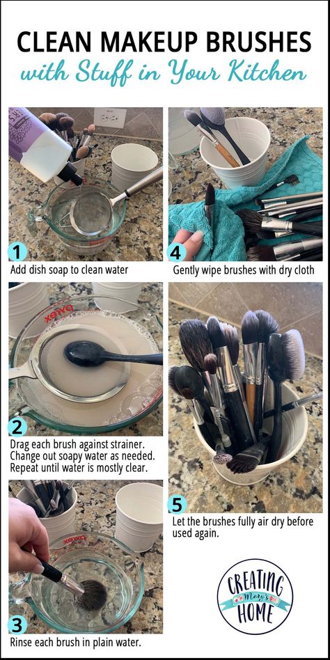 Clean Makeup Brushes with Stuff in Your Kitchen - creatingmaryshome.com Clean Makeup Brushes, Brush Guide, Makeup Brushes Guide, Makeup Tip, Disney Makeup, Makeup Brush Cleaner, How To Clean Makeup Brushes, Makeup Hacks, Make Makeup