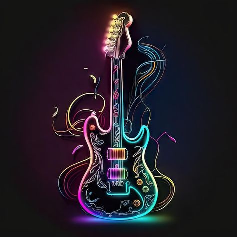 Neon Electric Guitar, Neon Guitar, Neon Art Painting, Guitar Concert, Guitar Light, Neon Painting, Rock Guitar, Guitar Music, Guitar Body