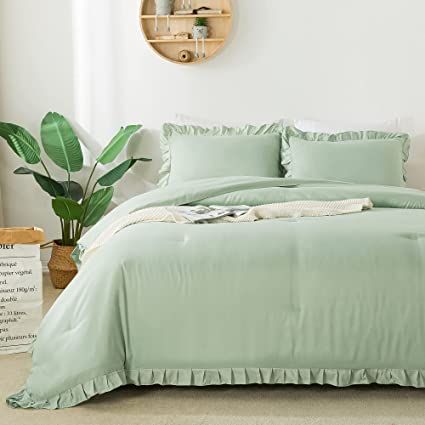 Fringe French, Country Bedding Sets, Green Comforter Sets, Ruffle Comforter, Green Bedding Set, Ruffle Duvet Cover, Green Comforter, King Duvet Set, Lit King Size