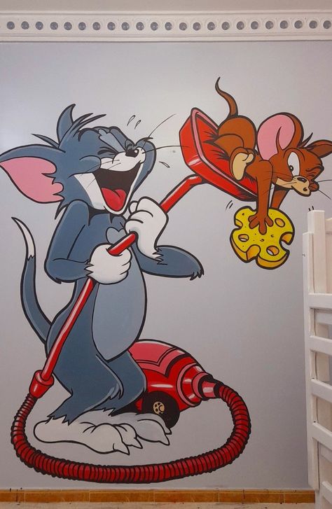 Tom And Jerry Painting, Pop Design Photo, Tom Y Jerry, School Murals, School Painting, Stitch Drawing, Canvas Drawings, Toddler Bedrooms, Pop Design