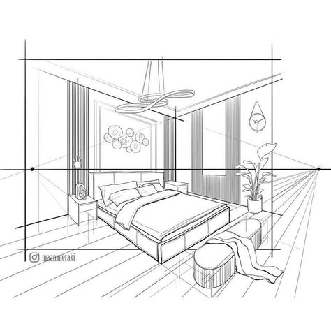 Interior Sketch Designs That Reflect Your Lifestyle Perspective Drawing Architecture Room, Bedroom In Perspective, 2 Point Interior Perspective, Two Point Perspective Bedroom, Two Point Perspective Drawing Interior, 2 Point Perspective Interior, 2 Point Perspective Drawing Interior, Perspective Drawing Interior, Interior Perspective Drawing