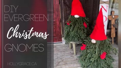 Learn how to make these adorable porch gnomes with evergreens and a tomato cage. Love her technique for the nose - so simple! #christmasgnome #christmasdecor Easy Diy Candy, Evergreen Christmas, Plaid Christmas Tree Skirt, Faux Christmas Trees, Buffalo Plaid Christmas Tree, Winter Candle, Diy Gnomes, Christmas Gnomes, Easy Christmas Diy