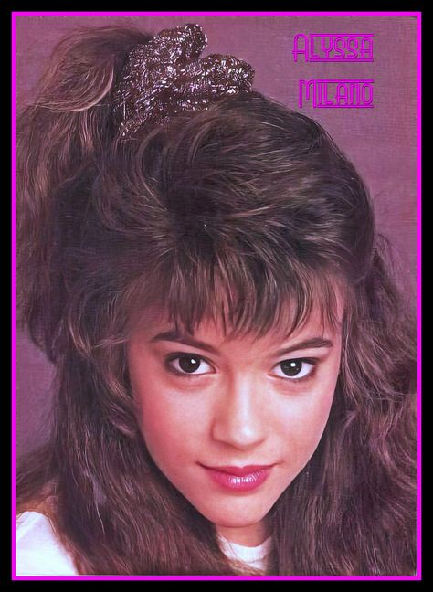 80s Hair Scrunchie, Silver Scrunchie, 80's Hairstyles, Alyssa Milano Young, Alisa Milano, Dawn Wells, 80s Posters, 1980s Hair, 1980’s Fashion