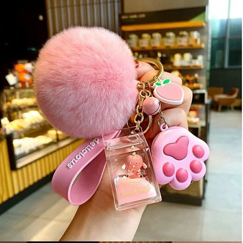 Keyring Aesthetic, Milk Keychain, Cat Claw Nails, Teacup Cats, Crystal Keychain, Claw Nails, Keychain Cute, Key Bag, Girly Accessories