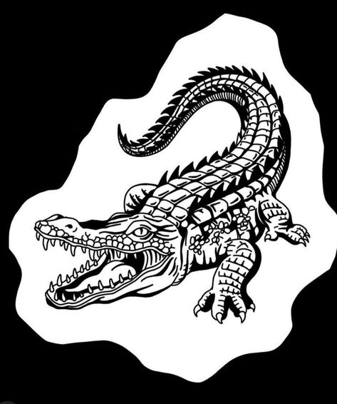 Old School Crocodile Tattoo, Alligator Skeleton Tattoo, American Traditional Crocodile Tattoo, American Traditional Gator Tattoo, American Traditional Alligator Tattoo, Traditional Crocodile Tattoo, Crocodile Tattoo Design, Gator Tattoo, Owl Feather Tattoos