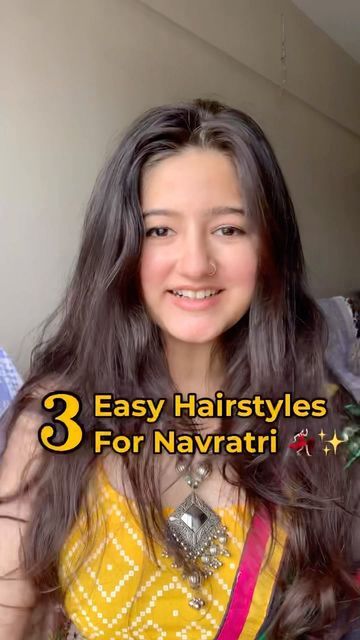 Open Hairstyles For Traditional Wear, Simple Garba Hairstyle, Hairstyle For Navratri For Short Hair, Easy Hairstyles For Festivals Indian, Hair Styles On Traditional Wear, Hairstyle Small Hair, Hairstyles For Long Hair Indian Style, Bun Hairstyle For Navratri Look, Easy Bun Hairstyle For Navratri