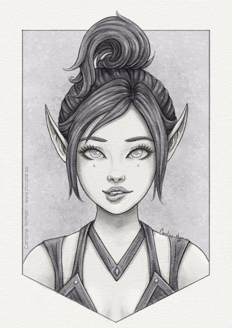 Aerine- Elf portrait, inspired by my boyfriend's blood elf warlock from World of Warcraft, hope you like it. :) #ploopie #drawing #elf #portrait #art #rebelle4 Elf Sketch Female, Elf Face Drawing, Fantasy Drawings Pencil, Elf Drawing Sketches, Drawing Elves, Drawing Elf, Art Deco Drawing, Elf Drawings, Elf Face