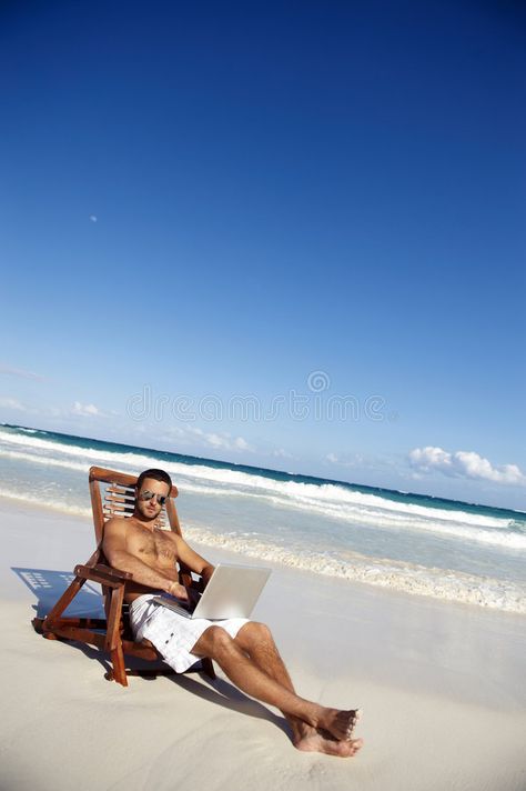 Man Working on Beach. Man working on his laptop on a beach , #Affiliate, #Beach, #Working, #Man, #beach, #laptop #ad Beach Post, Beach Cocktails, Man Working, Men Lie, Beach Relax, Year 8, Successful Men, Man And Wife, Beach Pictures Poses